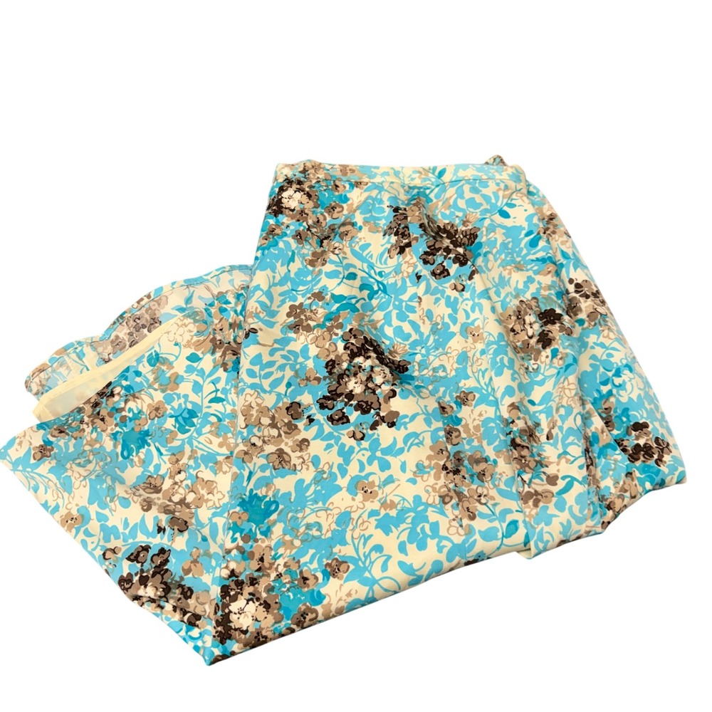 Talbots Skirt Womens 22 W Silk Blend Floral Lined A-Line Blue Retro Vintage